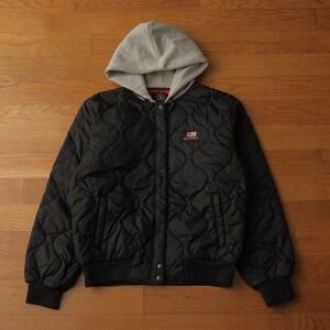 Polo Jeans Co Ralph Lauren Quilted Bomber Jacket Black Hoodie L Nylon Sportswear
